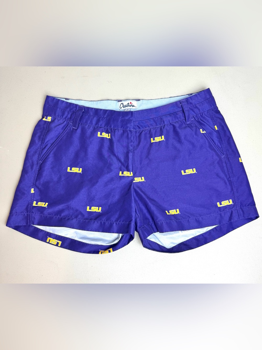 Ovation Sport LSU Tigers Purple All Over Print Shorts Chino Women’s Size 4